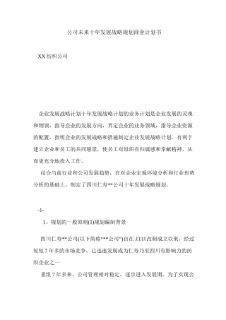 公司未来十年发展战略规划商业计划书