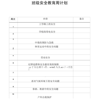 班级安全教育周计划