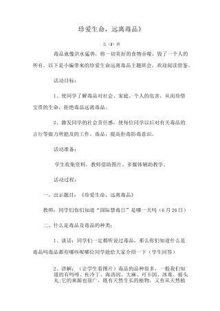 《珍爱生命,远离毒品》主题班会教案