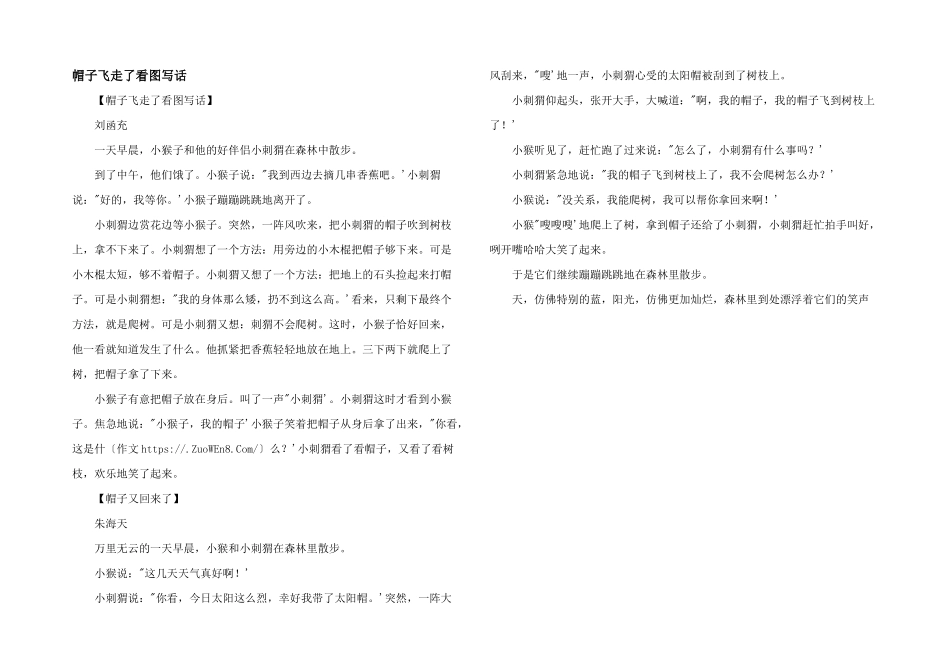 帽子飞走了看图写话_第1页