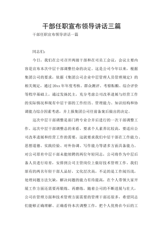 干部任职宣布领导讲话三篇