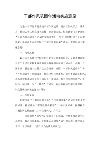 干部作风巩固年活动实施意见