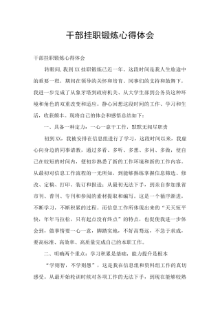 干部挂职锻炼心得体会