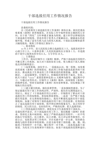 干部选拔任用工作情况报告