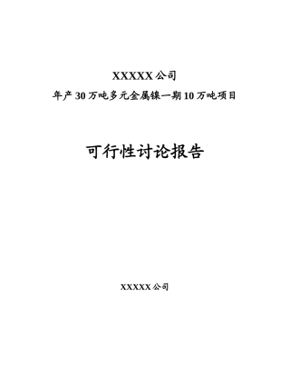 年产30万吨多元金属镍一期10万吨项目可行性研究报告