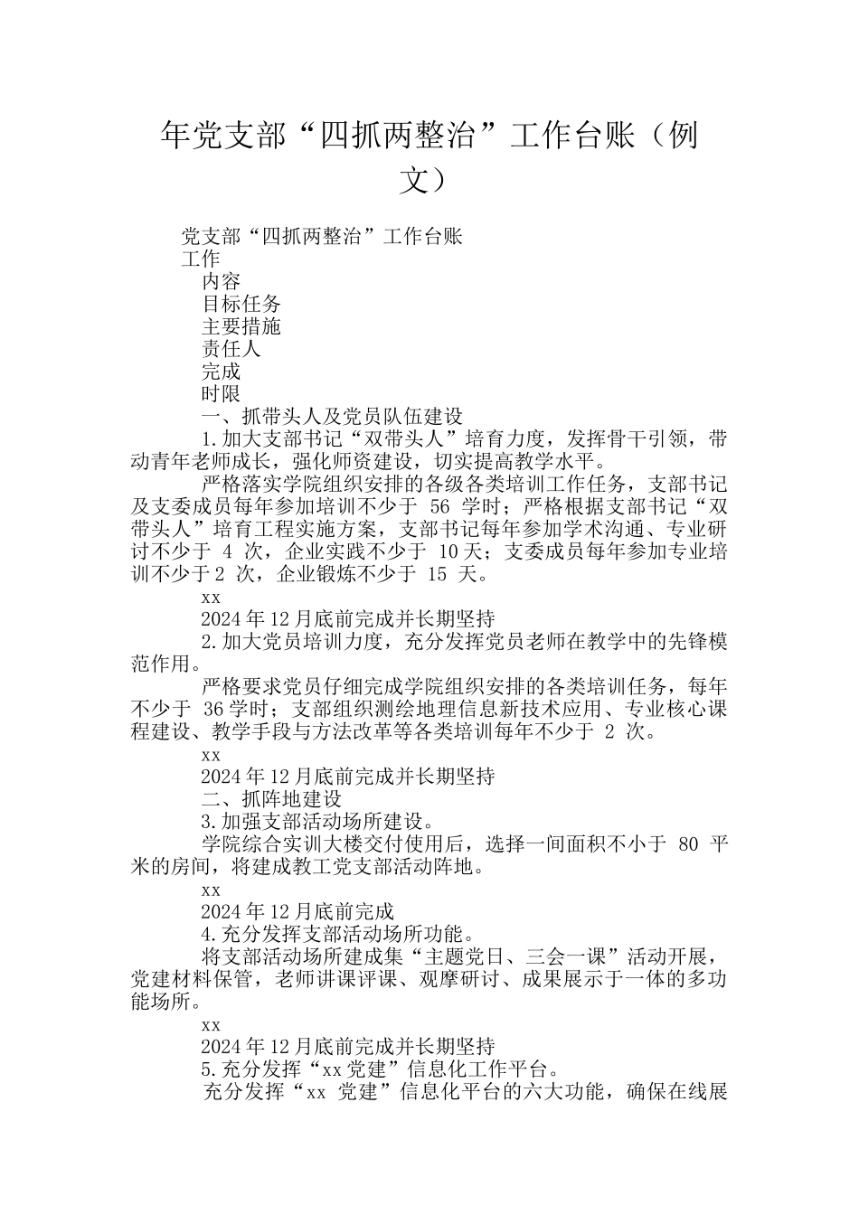 年党支部“四抓两整治”工作台账_第1页