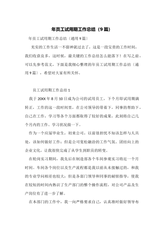 年员工试用期工作总结