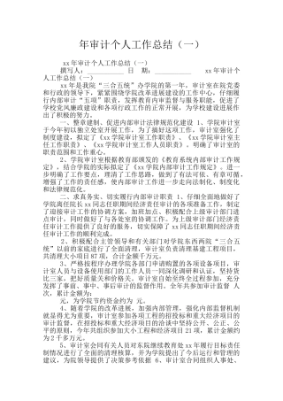 年审计个人工作总结(一)