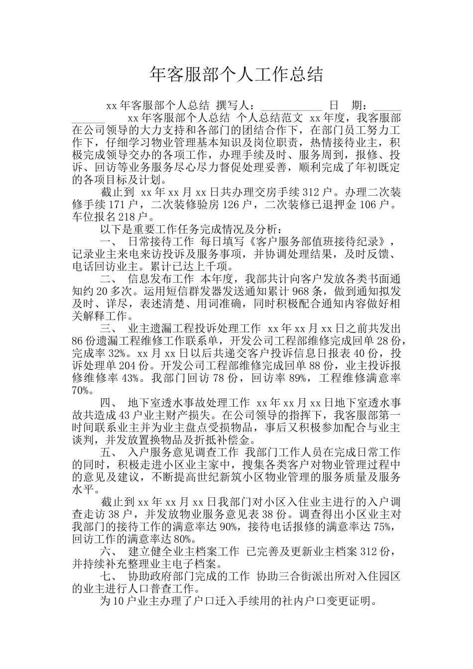 年客服部个人工作总结_第1页