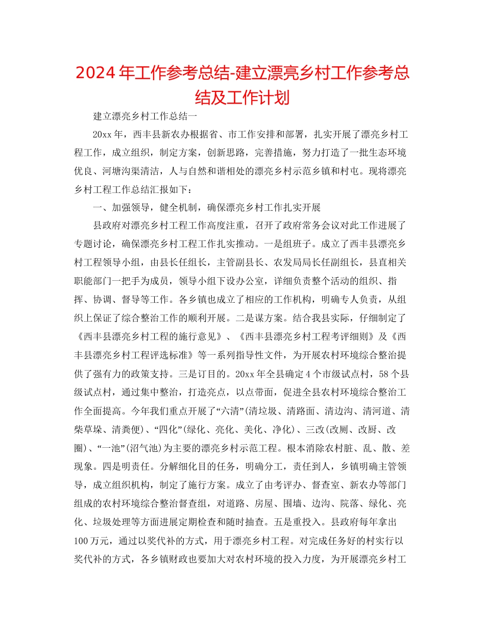 年工作参考总结建设美丽乡村工作参考总结及工作打算_第1页