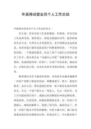 年底移动营业员个人工作总结