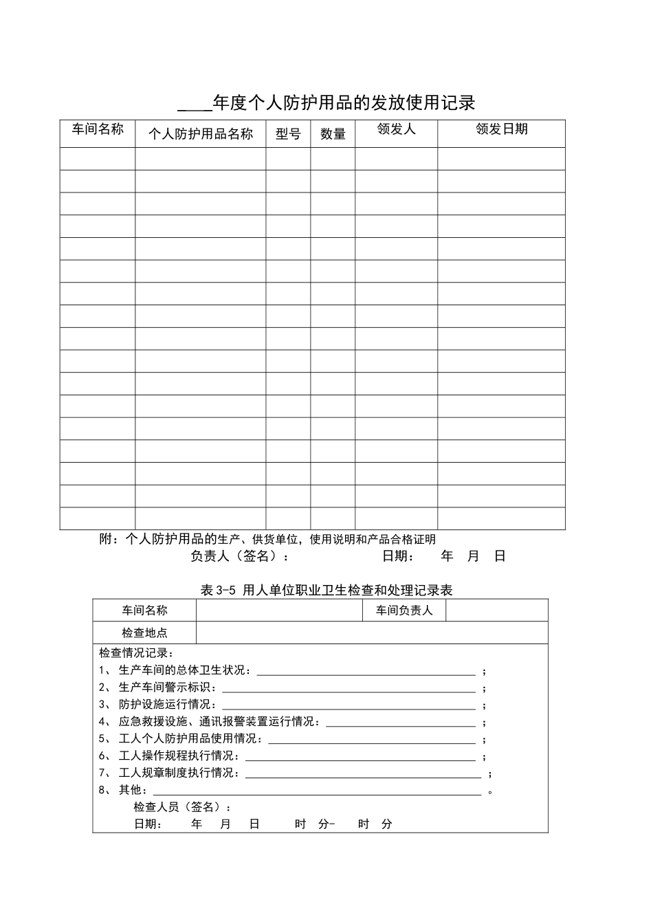 年度个人防护用品的发放使用记录_第1页