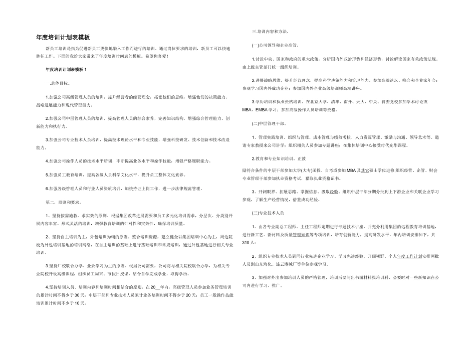 年度培训计划表模板_第1页