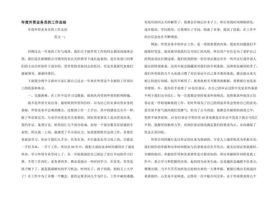 年度外贸业务员的工作总结_第1页