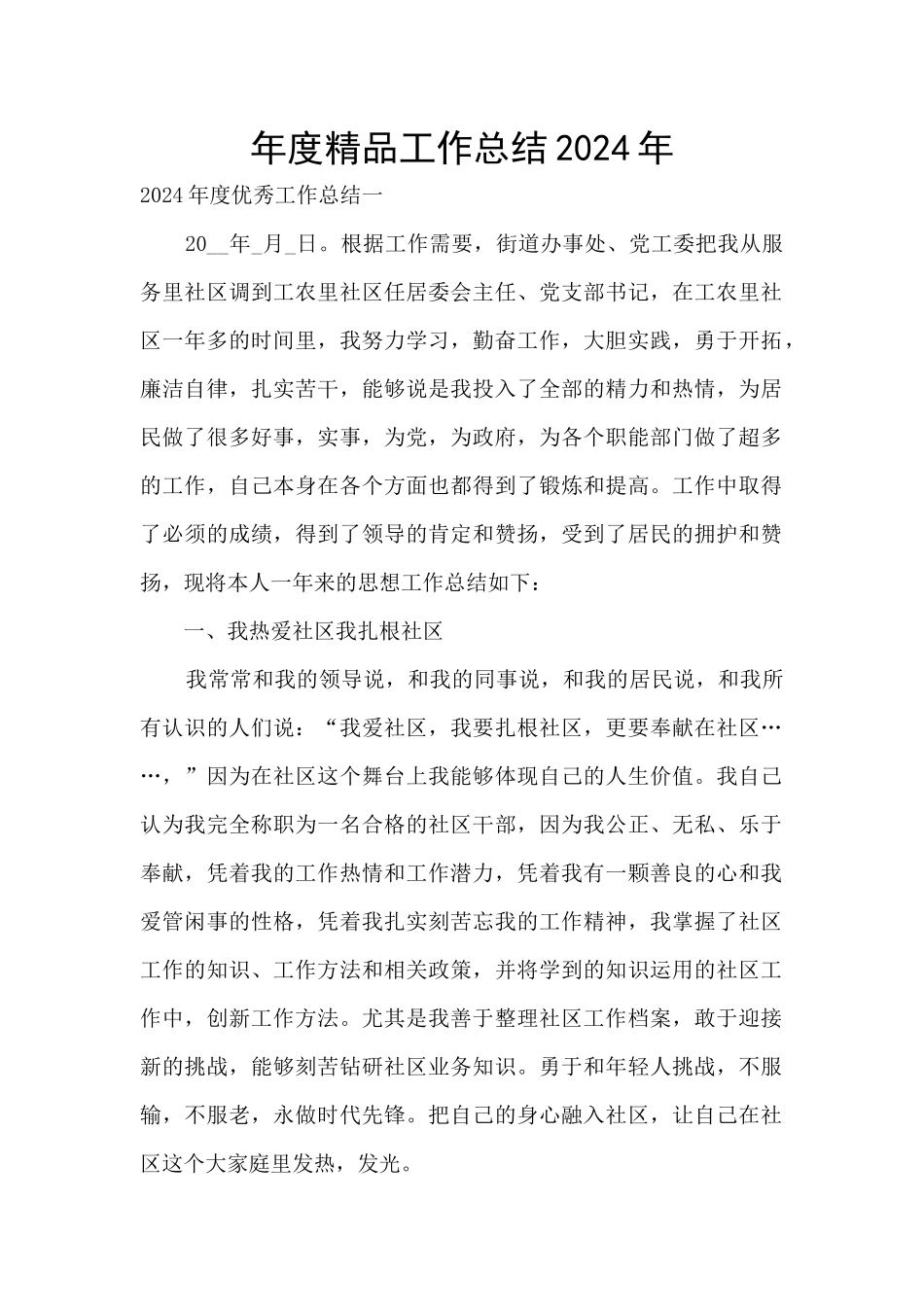 年度精品工作总结2024年_第1页