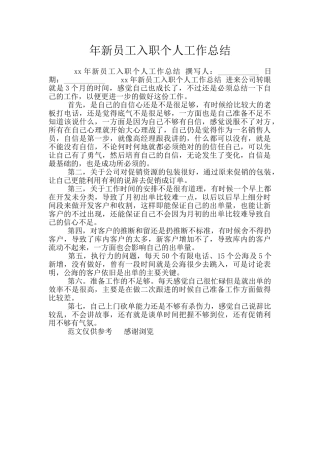 年新员工入职个人工作总结