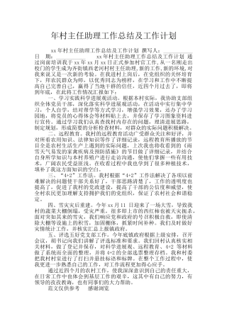 年村主任助理工作总结及工作计划