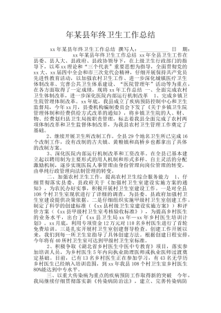年某县年终卫生工作总结