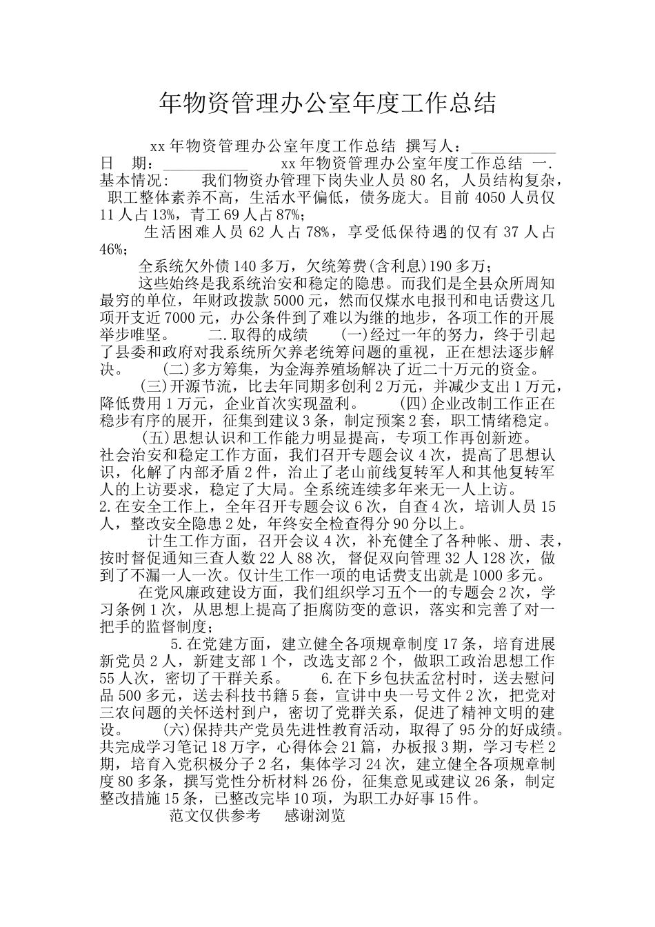 年物资管理办公室年度工作总结_第1页