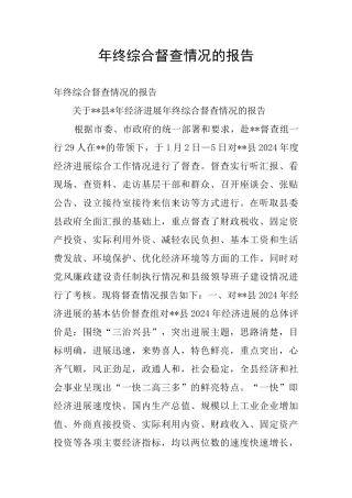年终综合督查情况的报告