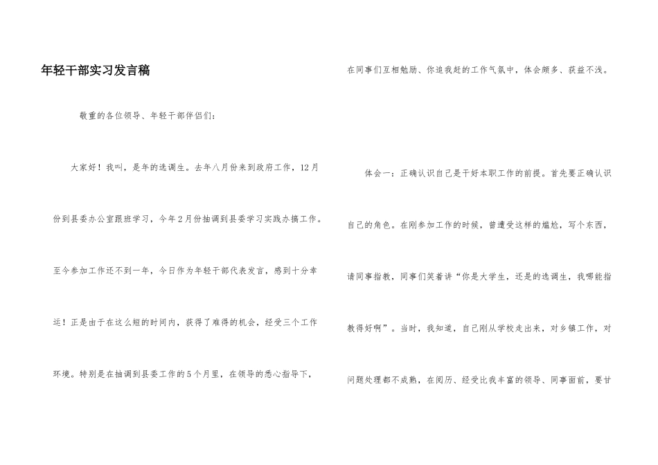 年轻干部实习发言稿_第1页