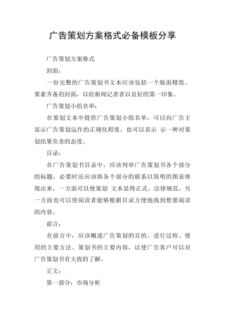 广告策划方案格式必备模板分享