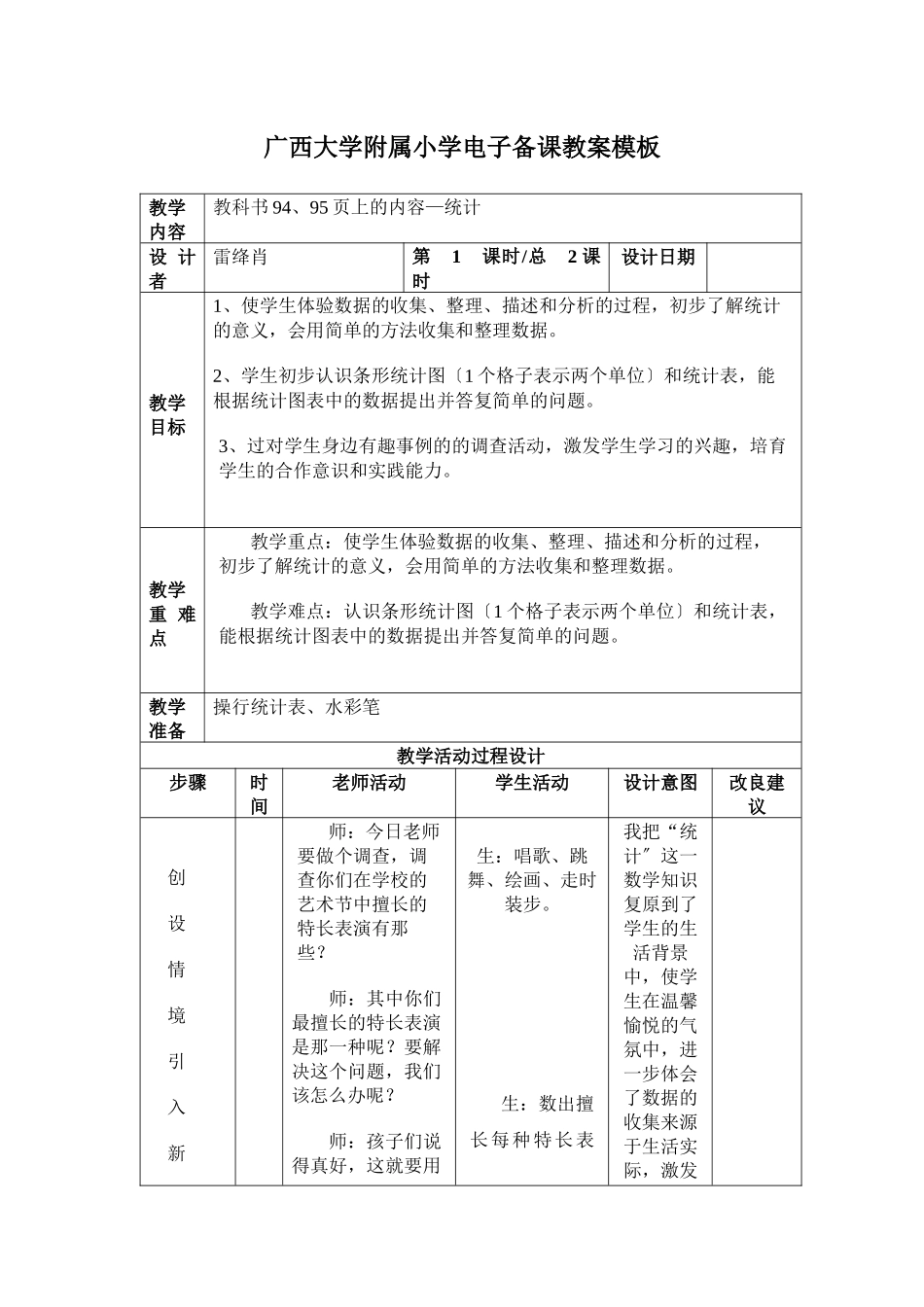 广西大学附属小学电子备课教案模板_第1页
