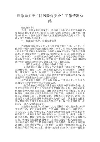 应急局关于“防风险保安全”工作情况总结