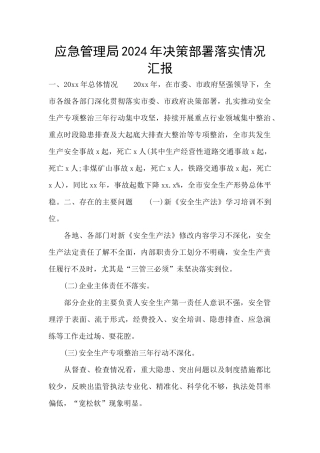 应急管理局2024年决策部署落实情况汇报