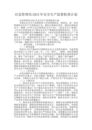 应急管理局2024年安全生产监督检查计划