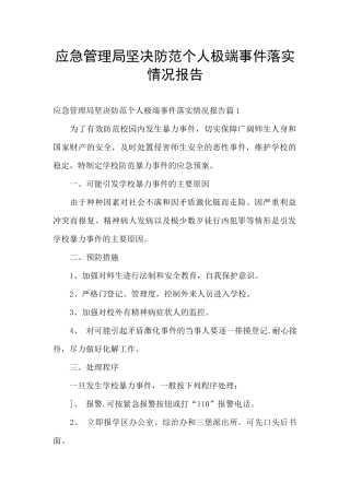 应急管理局坚决防范个人极端事件落实情况报告