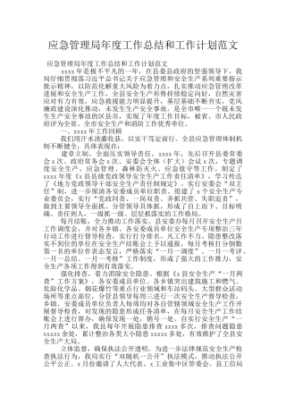 应急管理局年度工作总结和工作计划范文