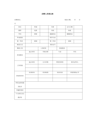 应聘人员登记表