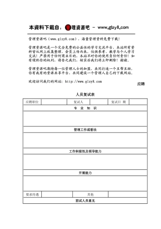 应聘人员复试表