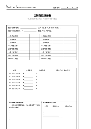 店铺每日营运跟进表
