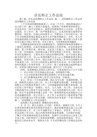 店长转正工作总结
