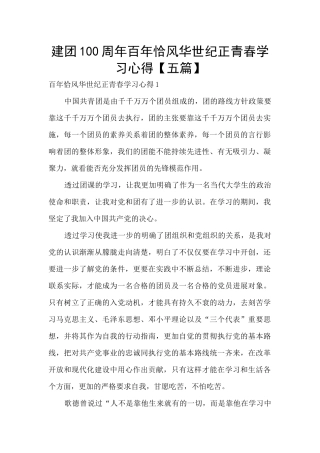 建团100周年百年恰风华世纪正青春学习心得