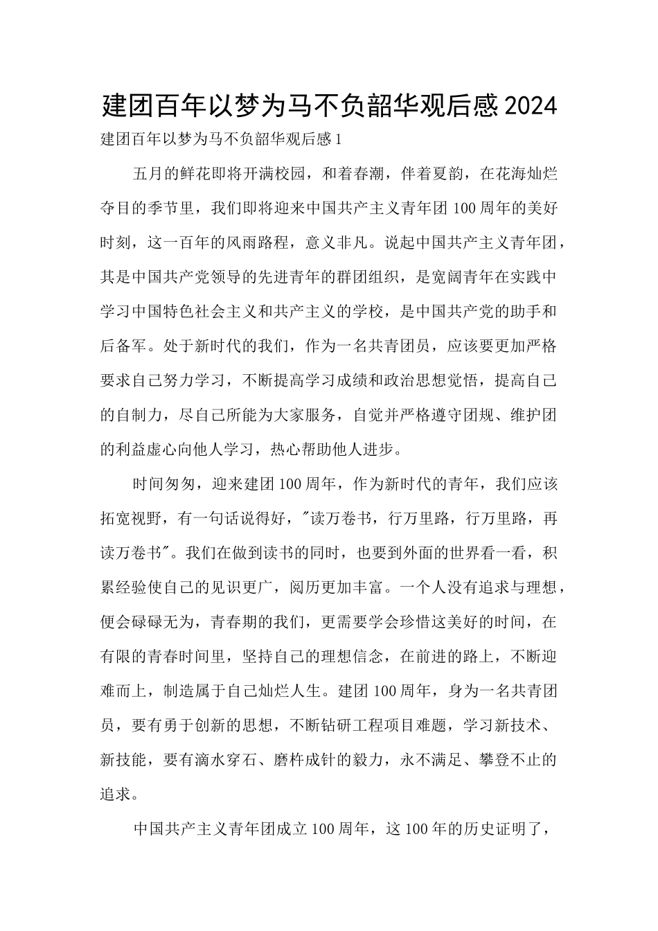 建团百年以梦为马不负韶华观后感2024_第1页