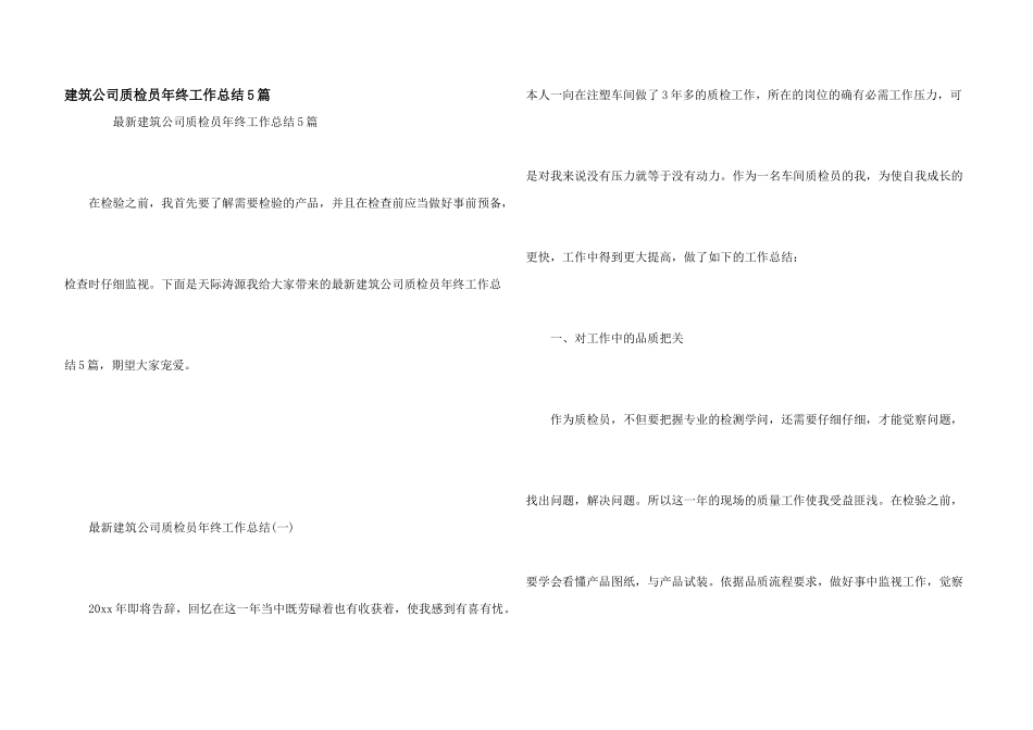 建筑公司质检员年终工作总结5篇_第1页