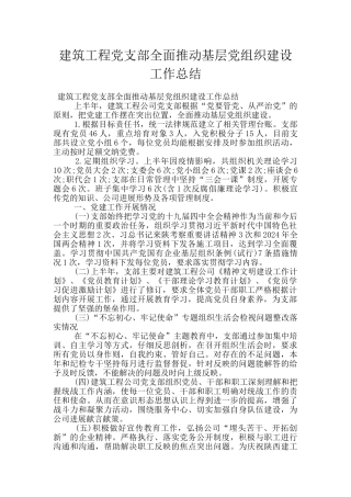 建筑工程党支部全面推进基层党组织建设工作总结
