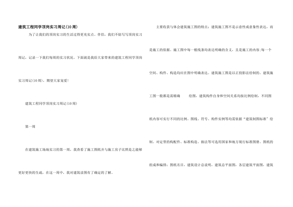 建筑工程学生顶岗实习周记_第1页