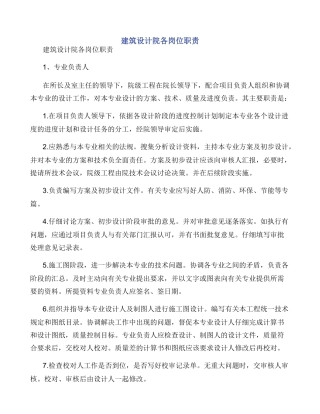 建筑设计院各岗位职责