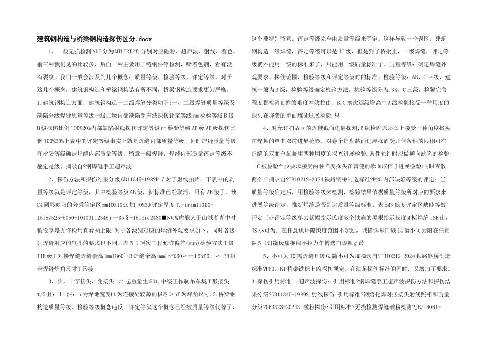 建筑钢结构与桥梁钢结构探伤区别.docx_第1页