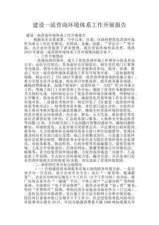 建设一流营商环境体系工作开展报告