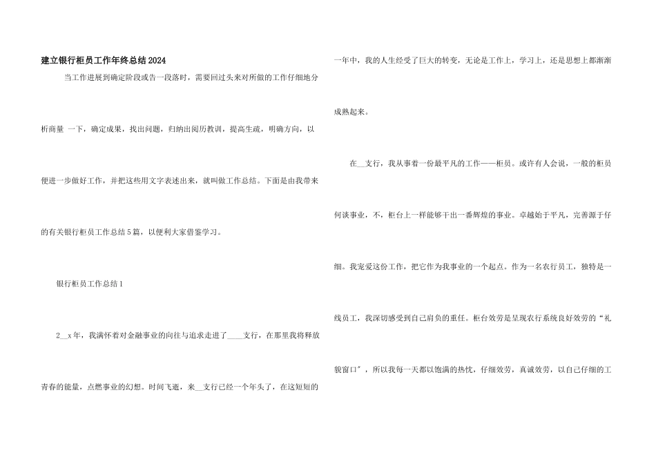 建设银行柜员工作年终总结2024_第1页