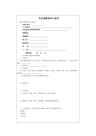 开业贷款项目计划书