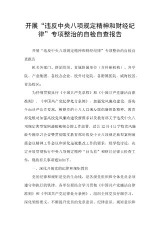 开展“违反中央八项规定精神和财经纪律”专项整治的自检自查报告
