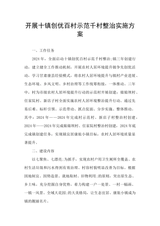 开展十镇创优百村示范千村整治实施方案