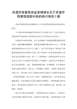 弄虚作假套取资金某镇镇长关于弄虚作假套取国家补贴的检讨报告3篇