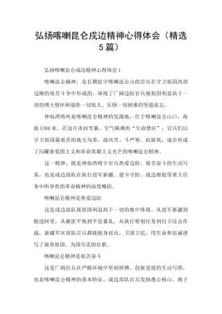 弘扬喀喇昆仑戍边精神心得体会